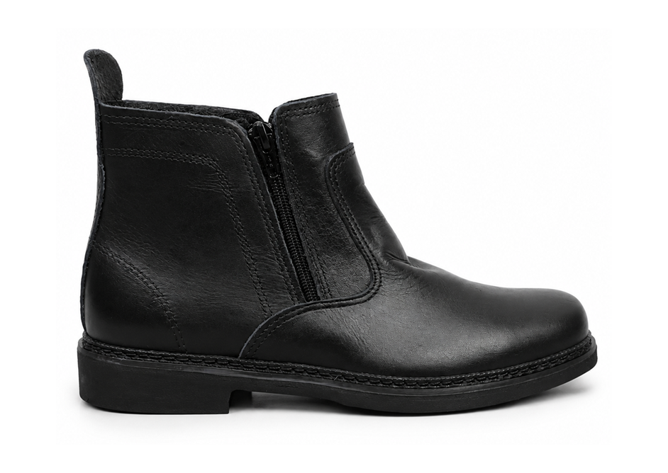 Botina Zíper Solado Látex Couro Vaqueta - Preto