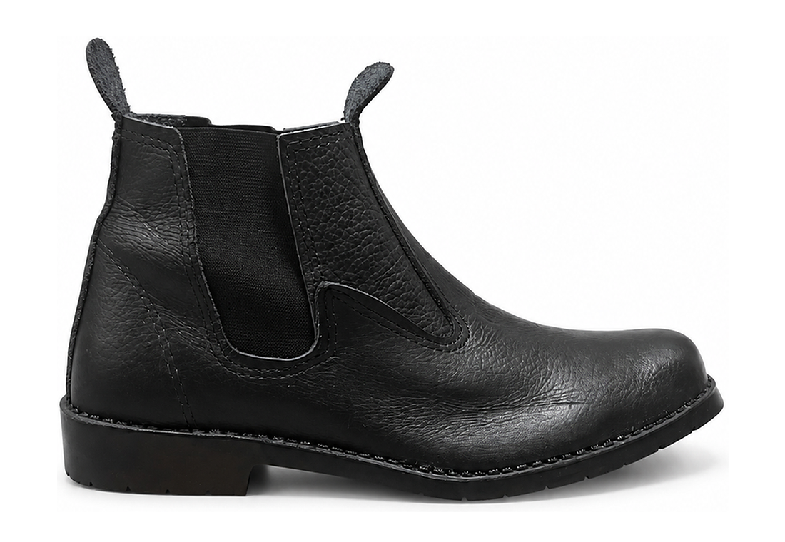 Botina Pneu Solado Borracha Couro Vaqueta - Preto